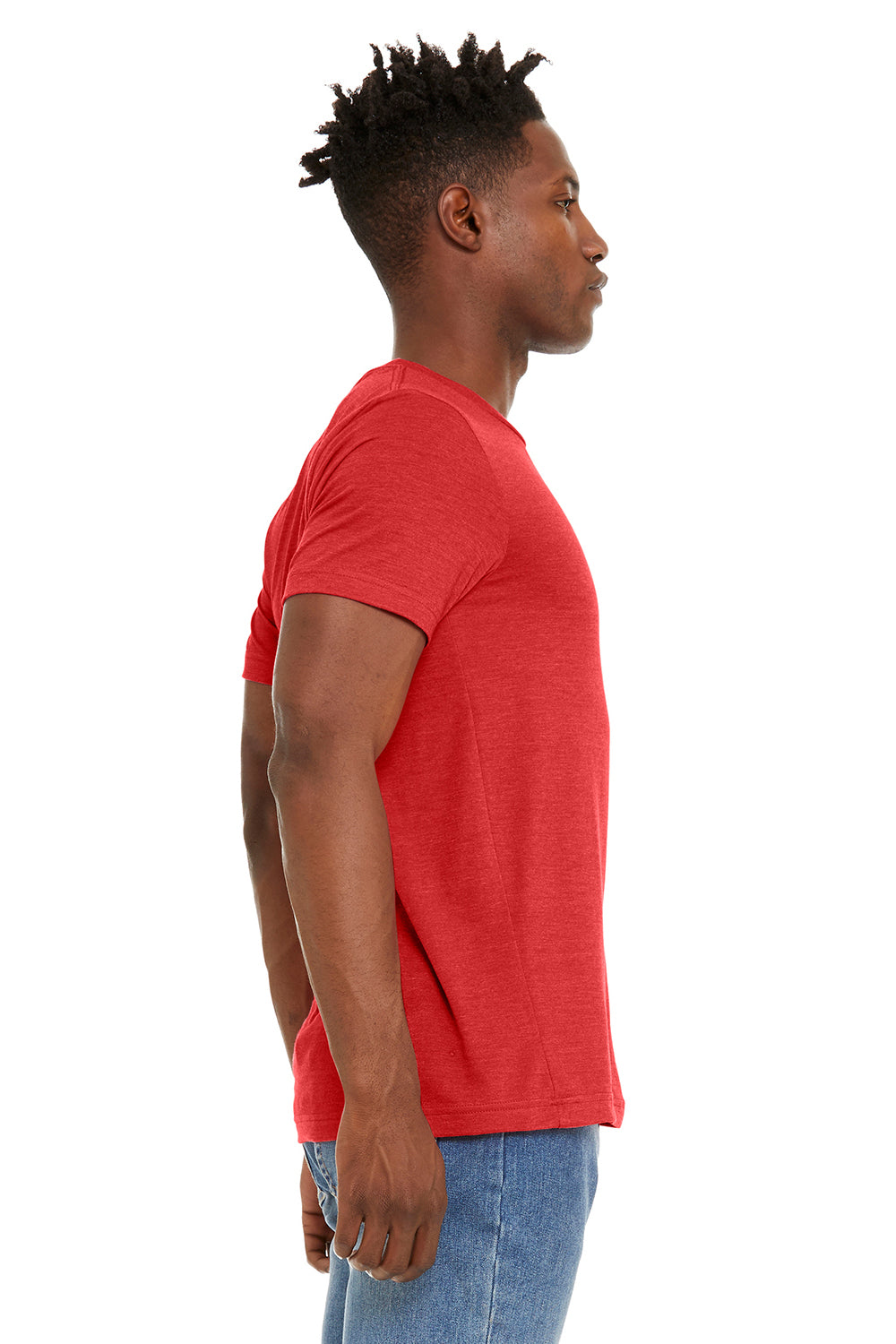 Bella + Canvas BC3301/3301C/3301 Mens Jersey Short Sleeve Crewneck T-Shirt Heather Red Model Side