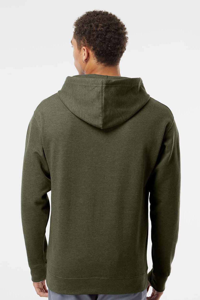 Independent Trading Company SS4500 Mens Hooded Sweatshirt Hoodie w/ Pouch Pocket Heather Army Green Model Back