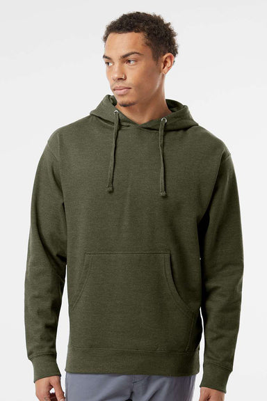 Independent Trading Company SS4500 Mens Hooded Sweatshirt Hoodie w/ Pouch Pocket Heather Army Green Model Front