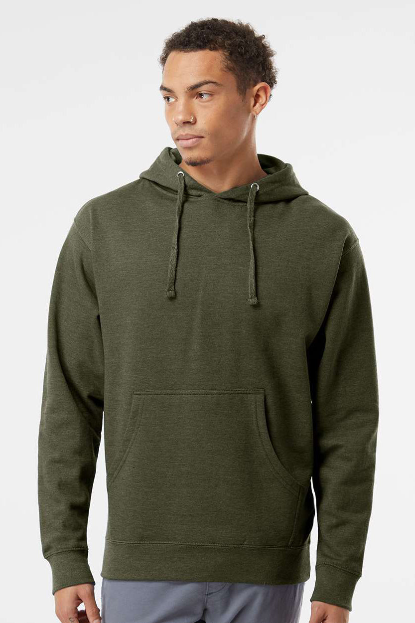 Independent Trading Company SS4500 Mens Hooded Sweatshirt Hoodie w/ Pouch Pocket Heather Army Green Model Front