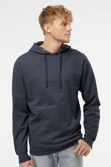 Independent Trading Company SS4500 Mens Hooded Sweatshirt Hoodie w/ Pouch Pocket Heather Classic Navy Blue Model Front