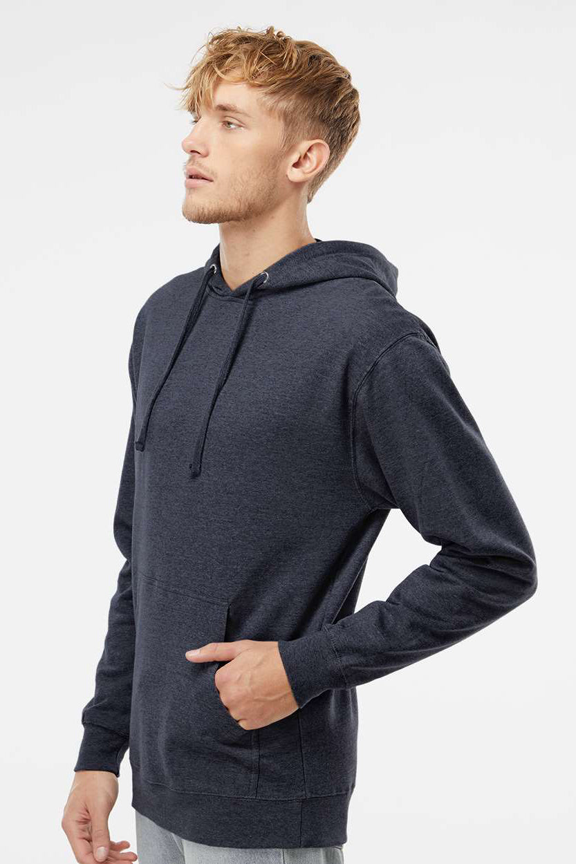 Independent Trading Company SS4500 Mens Hooded Sweatshirt Hoodie w/ Pouch Pocket Heather Classic Navy Blue Model Side