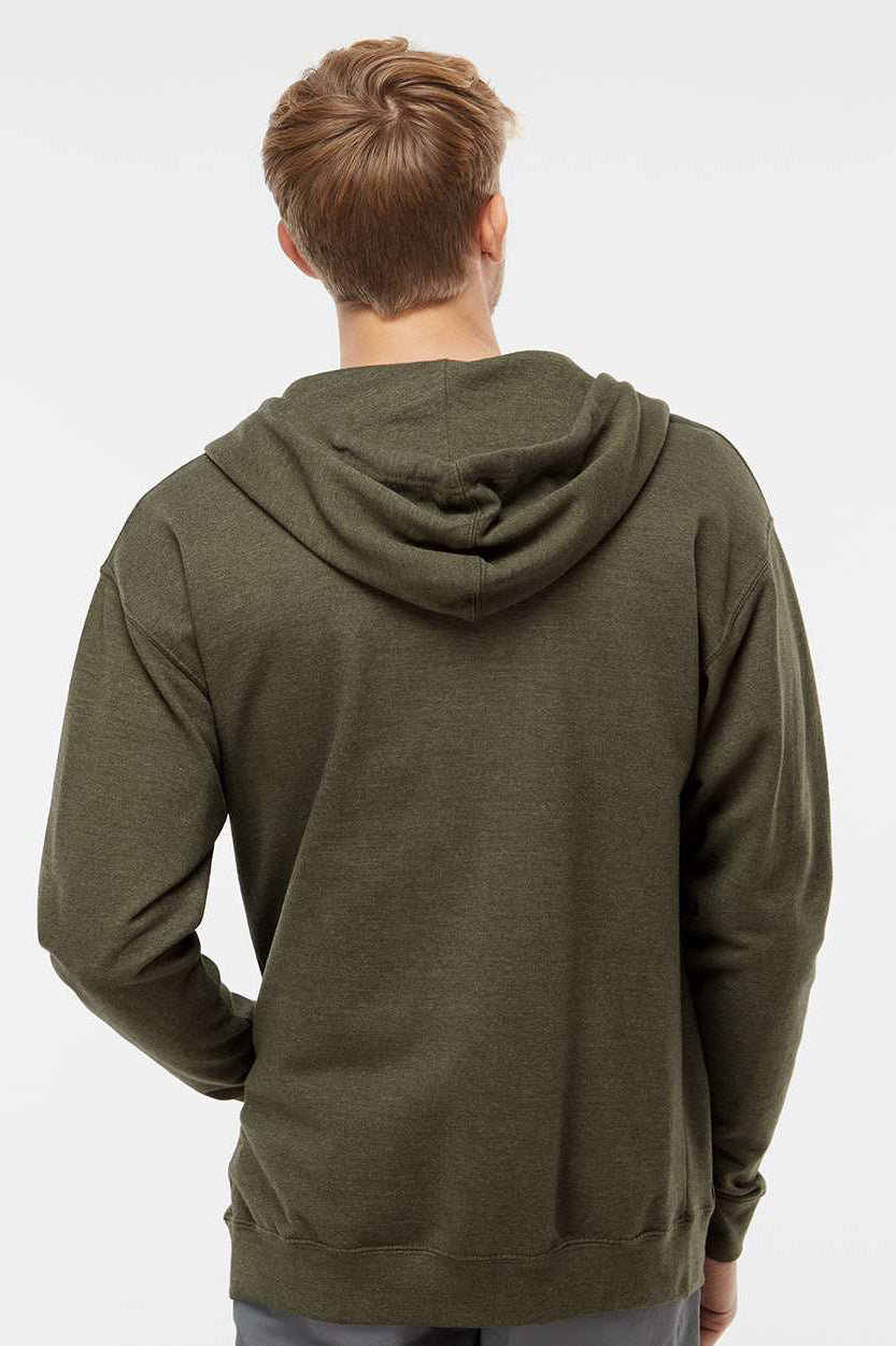 Independent Trading Company SS4500Z Mens Full Zip Hooded Sweatshirt Hoodie w/ Pockets Heather Army Green Model Back