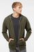 Independent Trading Company SS4500Z Mens Full Zip Hooded Sweatshirt Hoodie w/ Pockets Heather Army Green Model Front