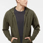 Independent Trading Company Mens Full Zip Hooded Sweatshirt Hoodie w/ Pockets - Heather Army Green