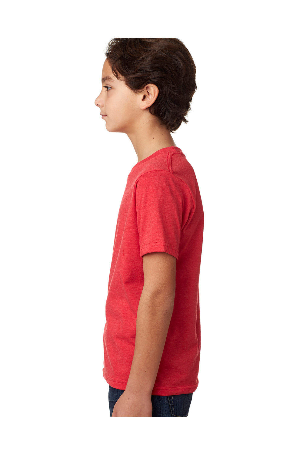 Next Level 3312 Youth CVC Jersey Short Sleeve Crewneck T-Shirt Red Model Side