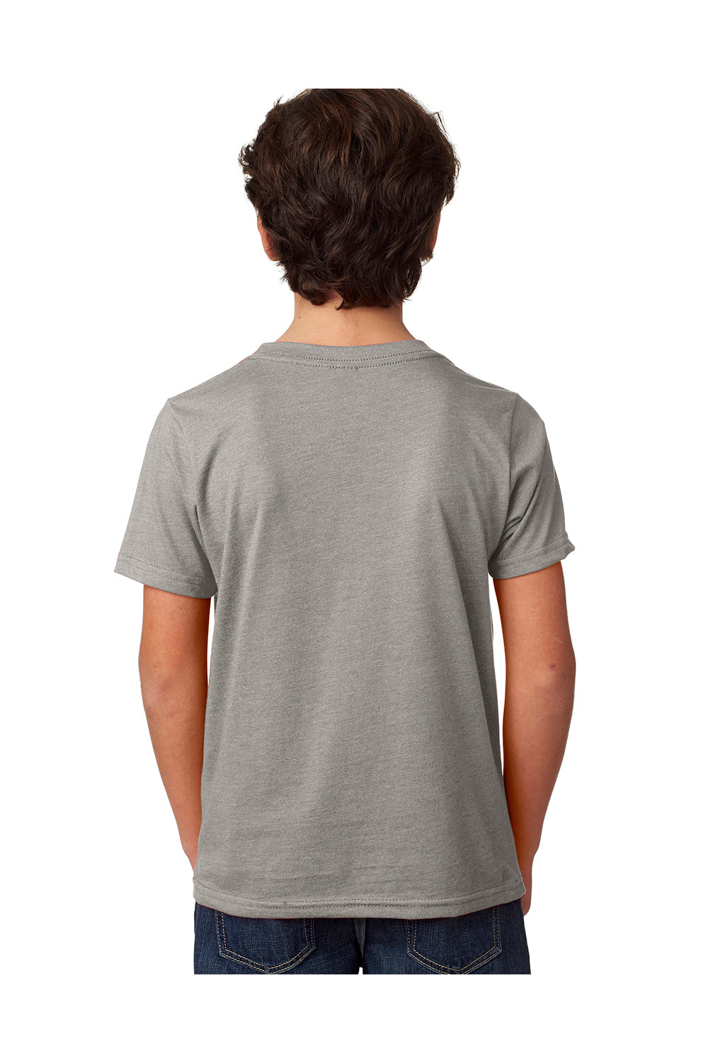 Next Level 3312 Youth CVC Jersey Short Sleeve Crewneck T-Shirt Heather Dark Grey Model Back