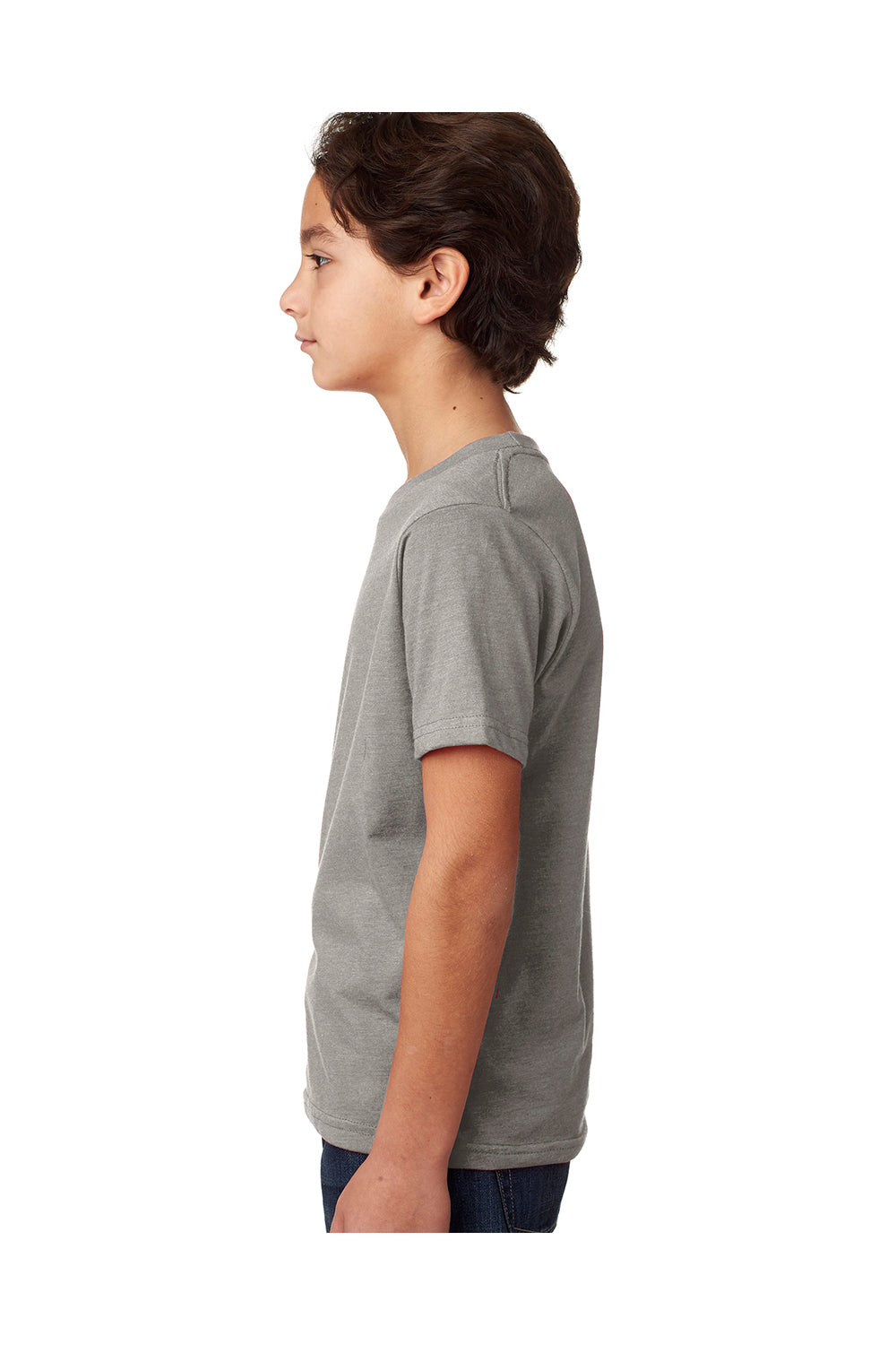 Next Level 3312 Youth CVC Jersey Short Sleeve Crewneck T-Shirt Heather Dark Grey Model Side