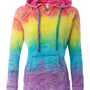 MV Sport Womens Courtney Burnout V-Notch Hooded Sweatshirt Hoodie - Rainbow Stripe - NEW