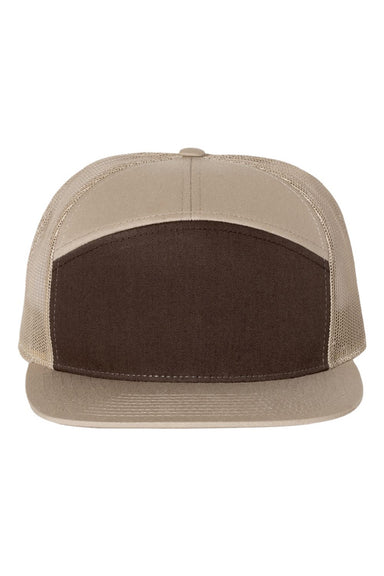 Richardson Hats 168 Mens 7 Panel Snapback Trucker Hat Brown/Khaki Flat Front