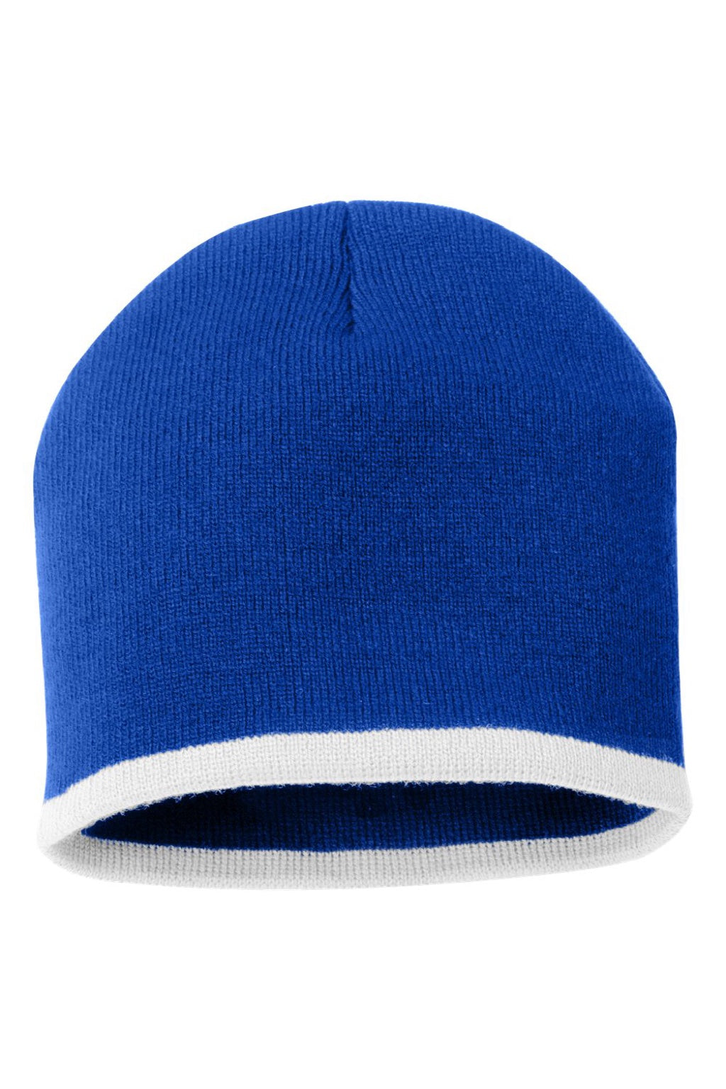 Sportsman Hats SP09 Unisex Bottom Striped Beanie Royal Blue/White Flat Front