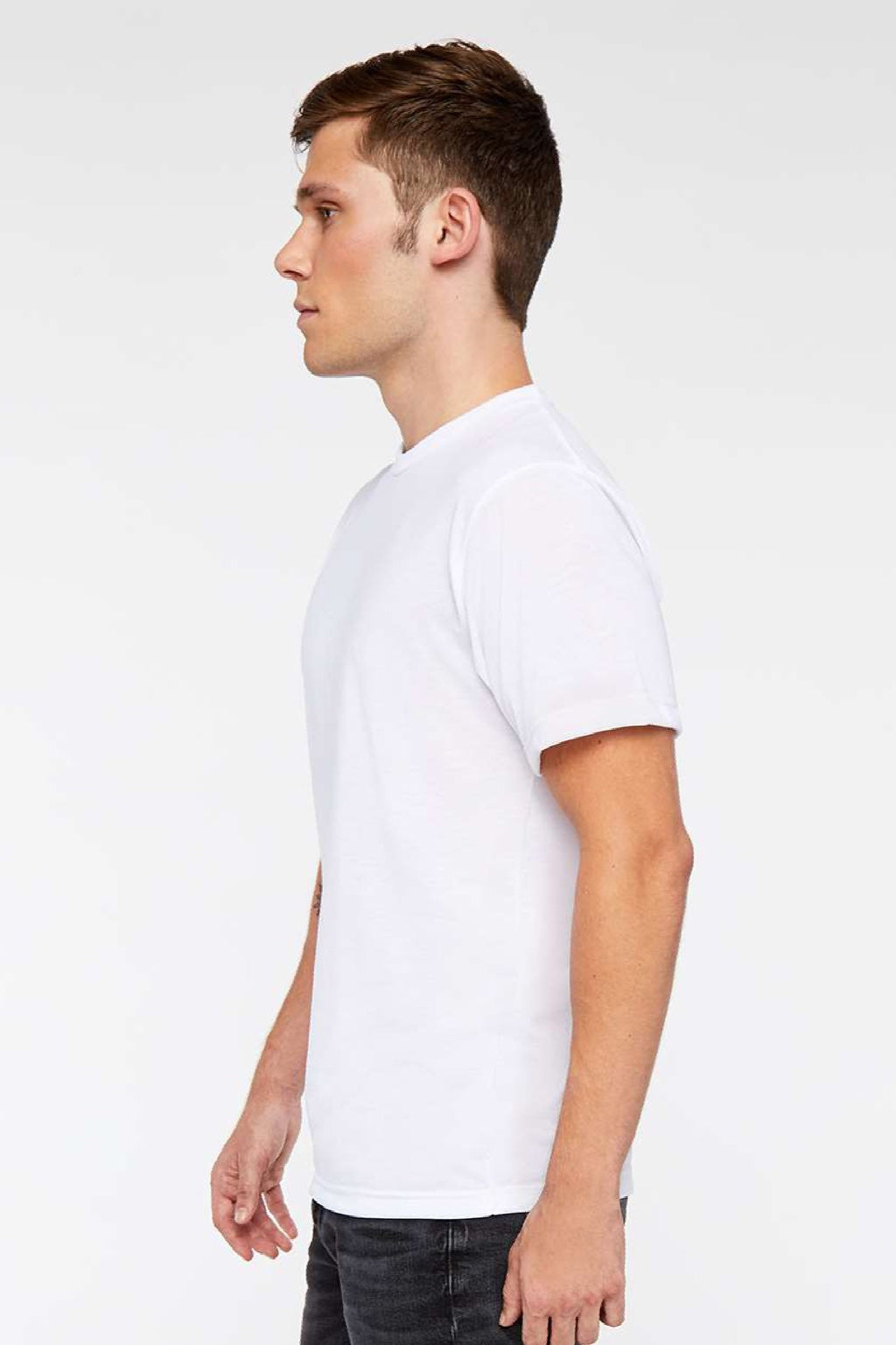 Sublivie 1910 Mens Sublimation Short Sleeve Crewneck T-Shirt White Model Side