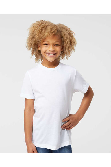 Sublivie 1210 Youth Polyester Sublimation Short Sleeve Crewneck T-Shirt White Model Front