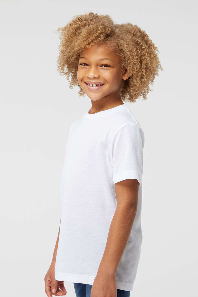Sublivie 1210 Youth Sublimation Moisture Wicking Short Sleeve Crewneck T-Shirt White Model Side