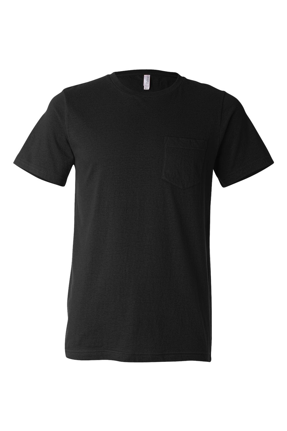 Bella + Canvas 3021 Mens Jersey Short Sleeve Crewneck T-Shirt w/ Pocket Black Flat Front