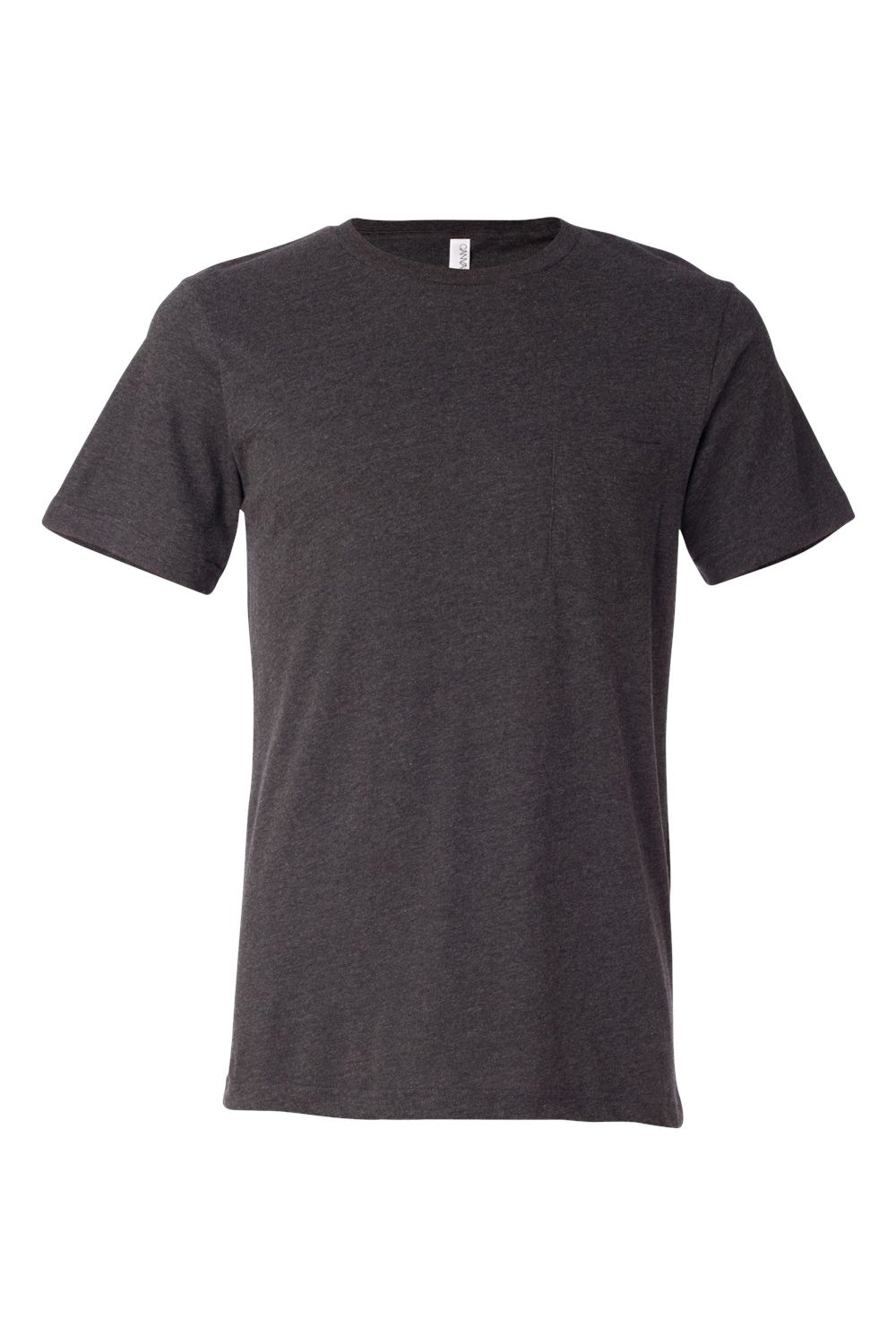 Bella + Canvas 3021 Mens Jersey Short Sleeve Crewneck T-Shirt w/ Pocket Heather Dark Grey Flat Front