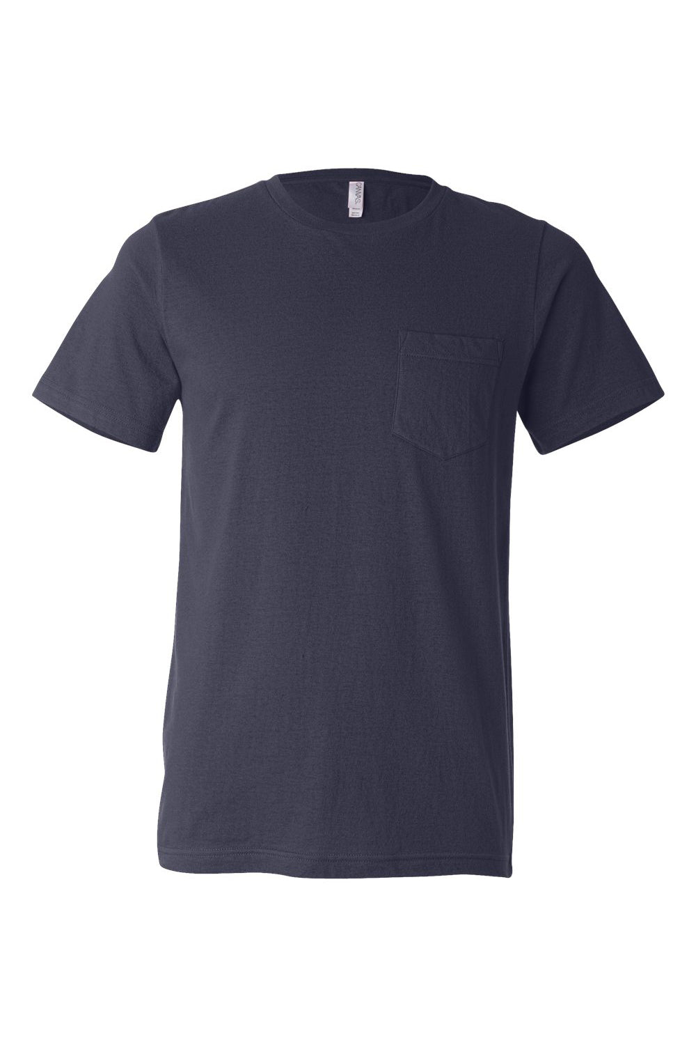 Bella + Canvas 3021 Mens Jersey Short Sleeve Crewneck T-Shirt w/ Pocket Navy Blue Flat Front