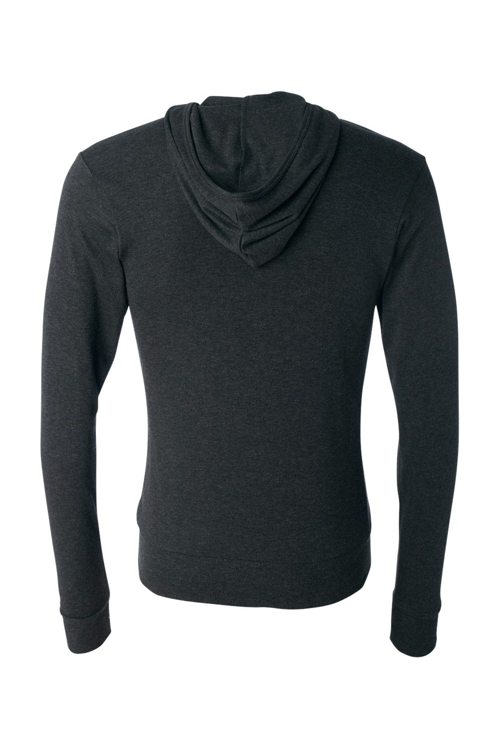 Bella + Canvas BC3939/3939 Mens Full Zip Long Sleeve Hooded T-Shirt Hoodie Charcoal Black Flat Back