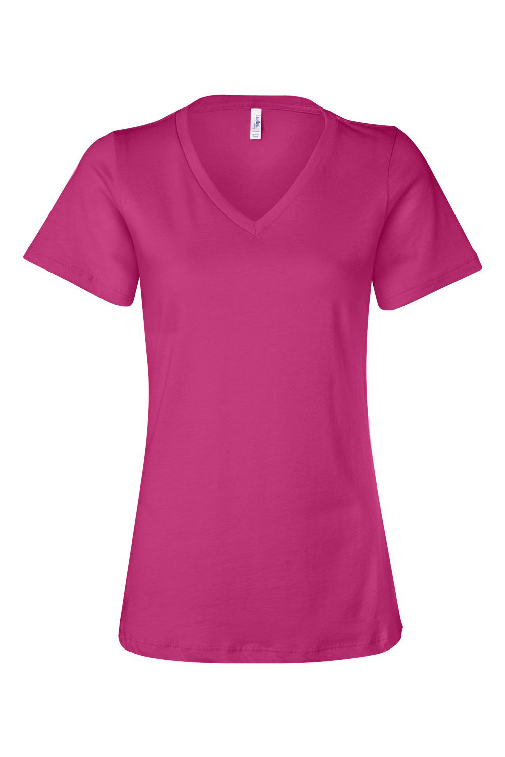 Bella + Canvas BC6405/6405 Womens Relaxed Jersey Short Sleeve V-Neck T-Shirt Berry Pink Flat Front