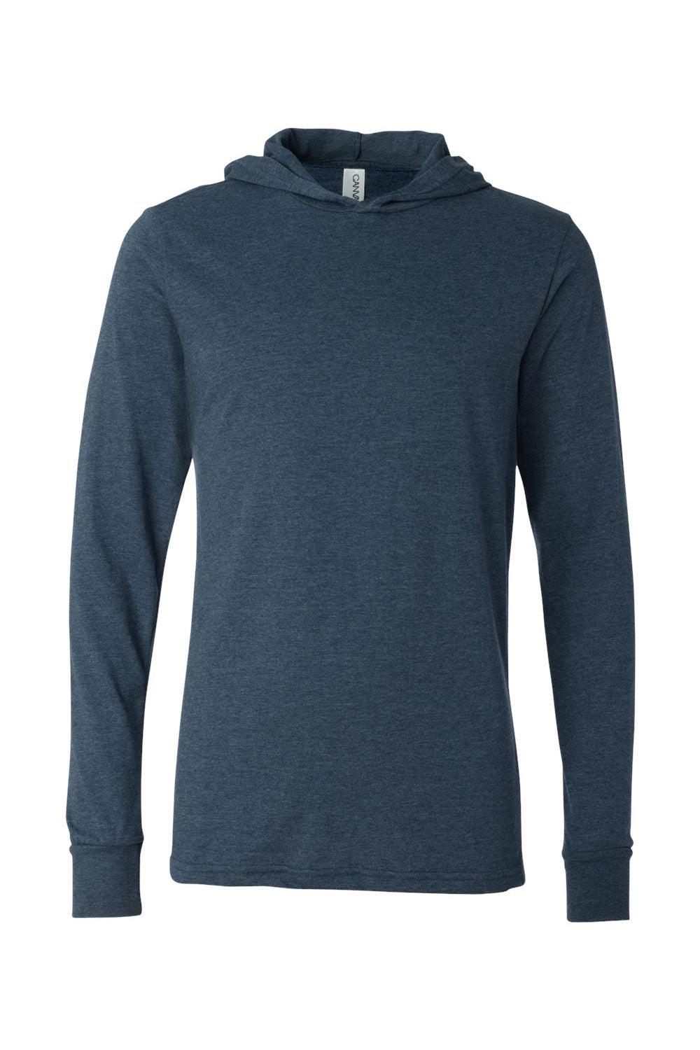 Bella + Canvas BC3512/3512 Mens Jersey Long Sleeve Hooded T-Shirt Hoodie Heather Navy Blue Flat Front