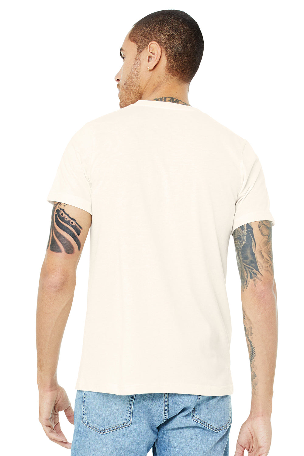 Bella + Canvas BC3413/3413C/3413 Mens Short Sleeve Crewneck T-Shirt Solid Natural Model Back