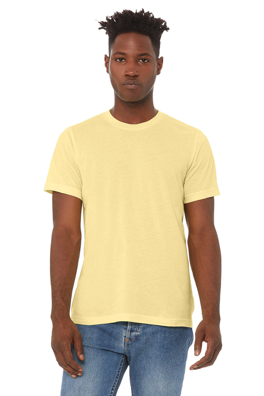 Bella + Canvas BC3413/3413C/3413 Mens Short Sleeve Crewneck T-Shirt Pale Yellow Model Front