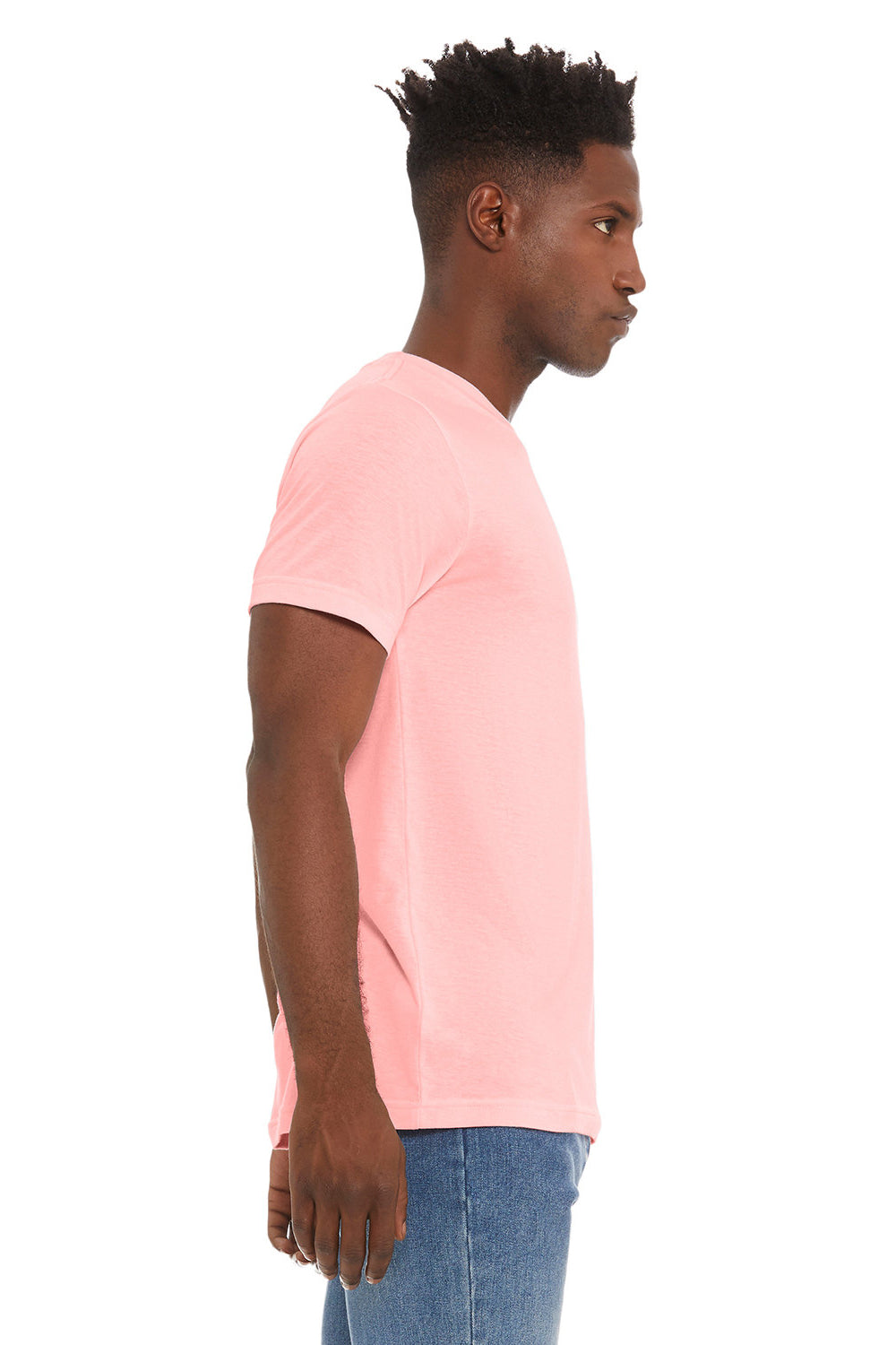 Bella + Canvas BC3413/3413C/3413 Mens Short Sleeve Crewneck T-Shirt Pink Model Side