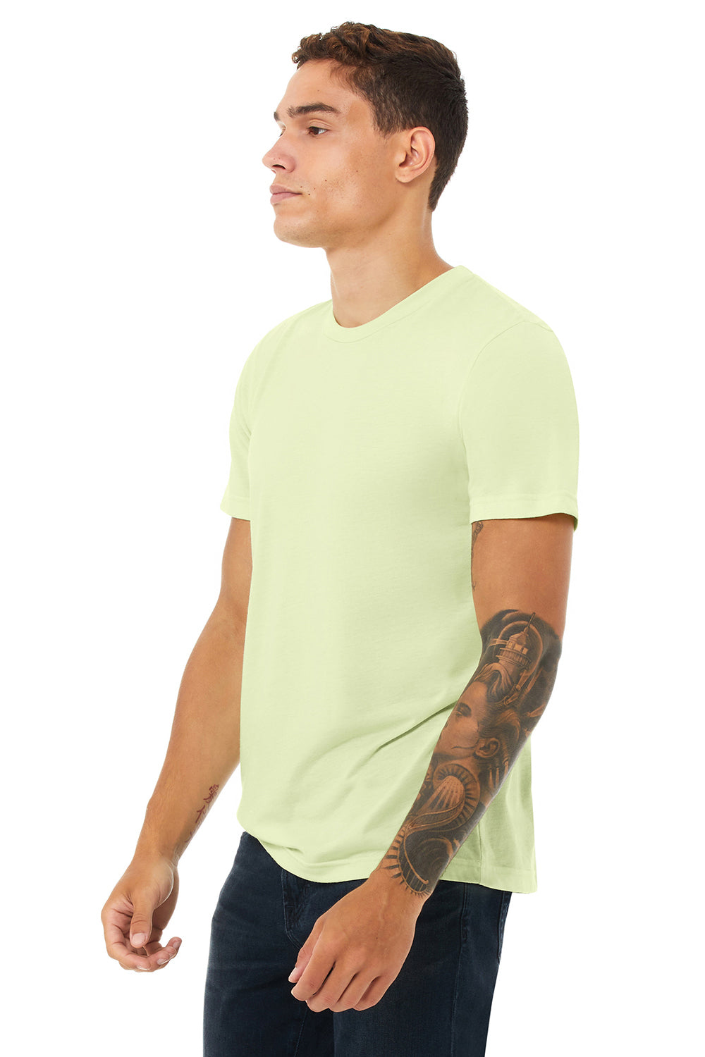 Bella + Canvas BC3413/3413C/3413 Mens Short Sleeve Crewneck T-Shirt Spring Green Model 3Q