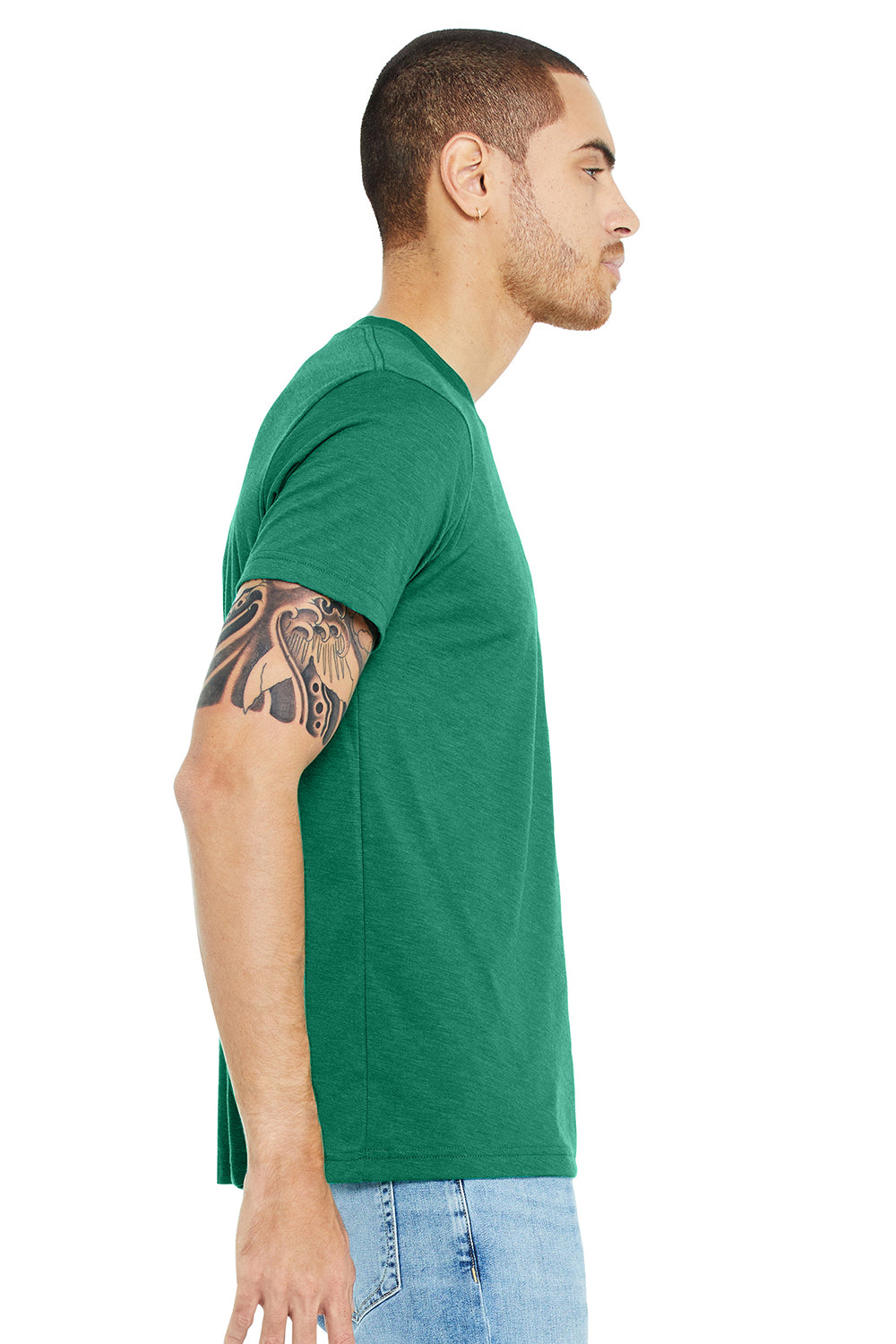 Bella + Canvas BC3413/3413C/3413 Mens Short Sleeve Crewneck T-Shirt Kelly Green Model Side
