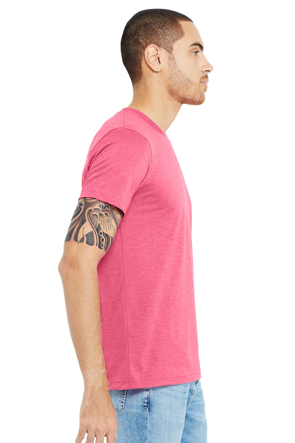 Bella + Canvas BC3413/3413C/3413 Mens Short Sleeve Crewneck T-Shirt Charity Pink Model Side