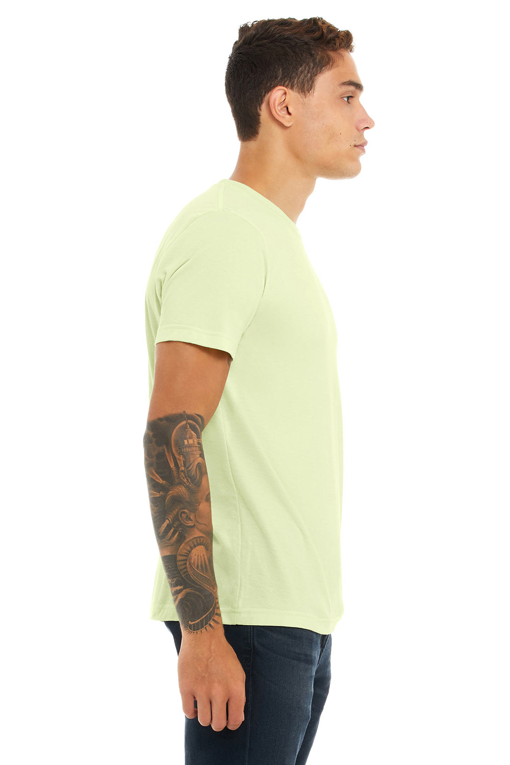 Bella + Canvas BC3413/3413C/3413 Mens Short Sleeve Crewneck T-Shirt Spring Green Model Side