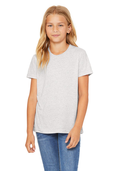 Bella + Canvas 3413Y Youth Short Sleeve Crewneck T-Shirt White Fleck Model Front