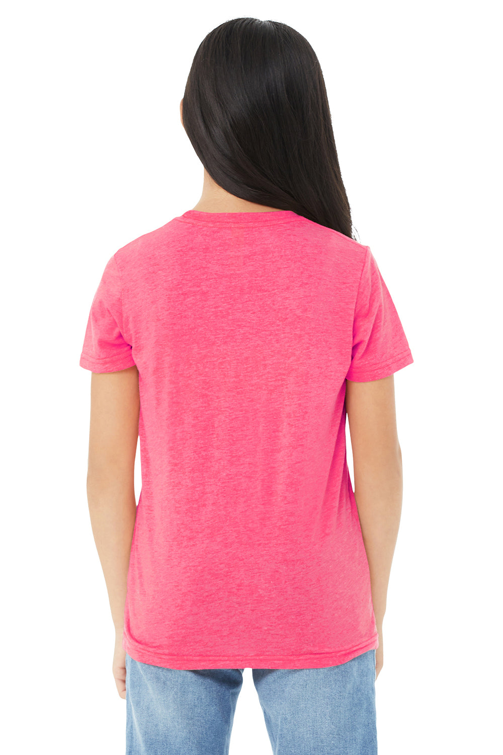 Bella + Canvas 3413Y Youth Short Sleeve Crewneck T-Shirt Charity Pink Model Back