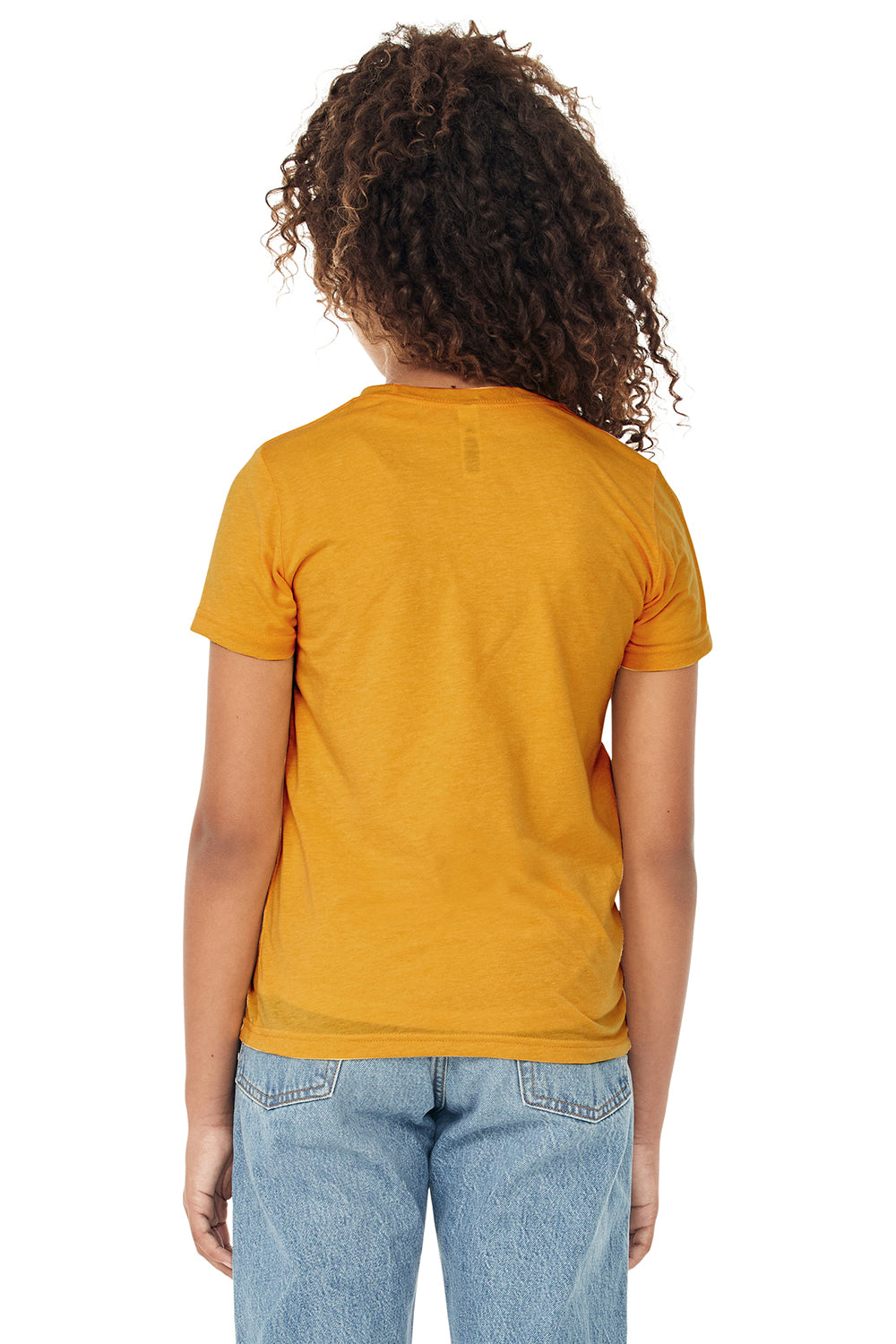 Bella + Canvas 3413Y Youth Short Sleeve Crewneck T-Shirt Mustard Yellow Model Back