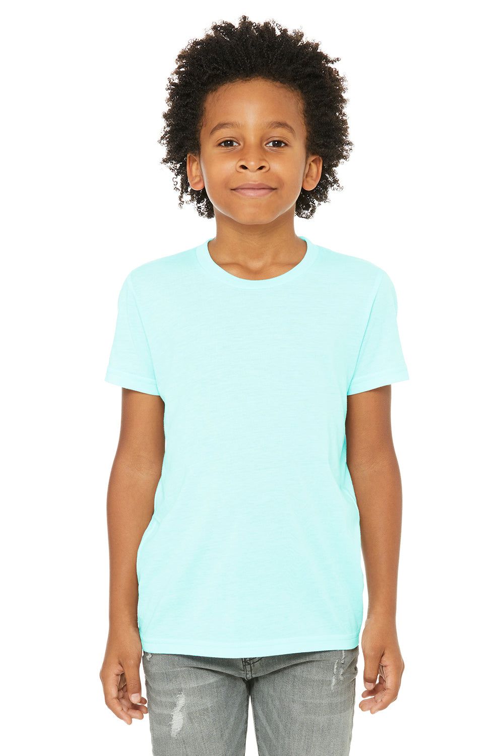 Bella + Canvas 3413Y Youth Short Sleeve Crewneck T-Shirt Ice Blue Model Front