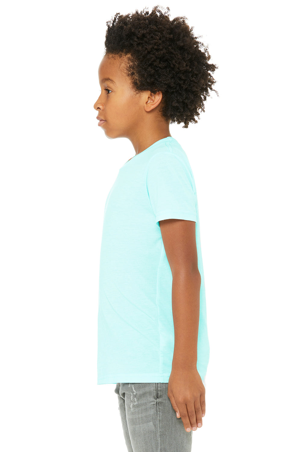 Bella + Canvas 3413Y Youth Short Sleeve Crewneck T-Shirt Ice Blue Model Side