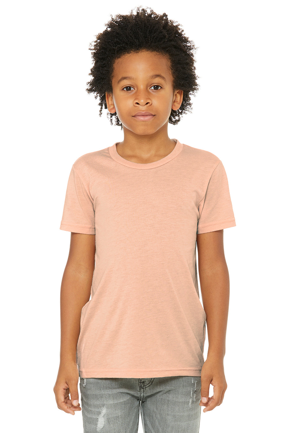 Bella + Canvas 3413Y Youth Short Sleeve Crewneck T-Shirt Peach Model Front