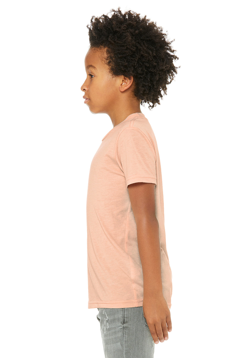 Bella + Canvas 3413Y Youth Short Sleeve Crewneck T-Shirt Peach Model Side