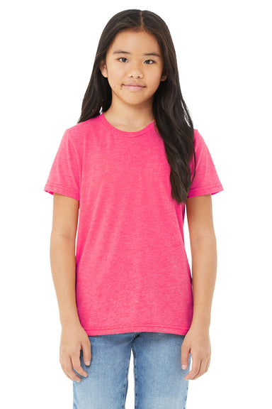 Bella + Canvas 3413Y Youth Short Sleeve Crewneck T-Shirt Charity Pink Model Front