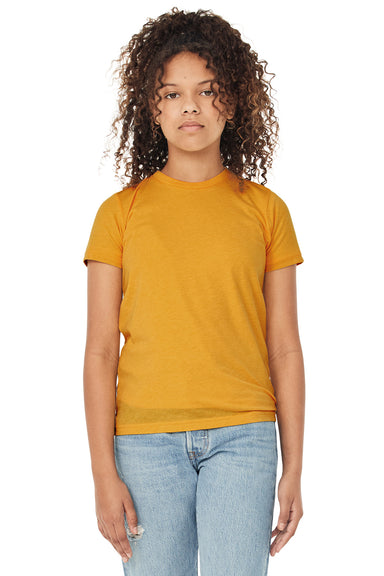 Bella + Canvas 3413Y Youth Short Sleeve Crewneck T-Shirt Mustard Yellow Model Front