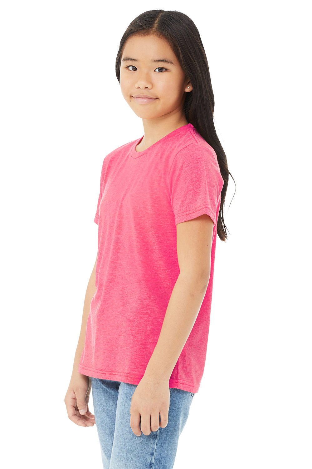 Bella + Canvas 3413Y Youth Short Sleeve Crewneck T-Shirt Charity Pink Model 3Q