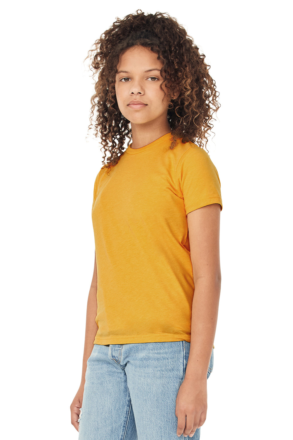 Bella + Canvas 3413Y Youth Short Sleeve Crewneck T-Shirt Mustard Yellow Model 3Q
