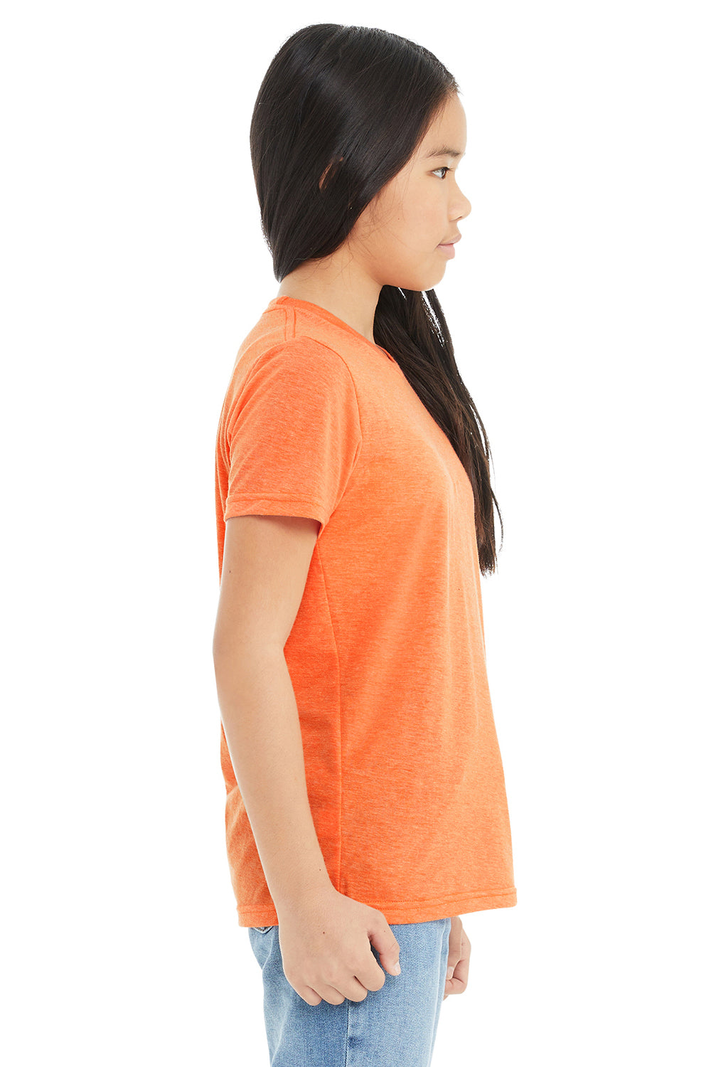 Bella + Canvas 3413Y Youth Short Sleeve Crewneck T-Shirt Orange Model Side