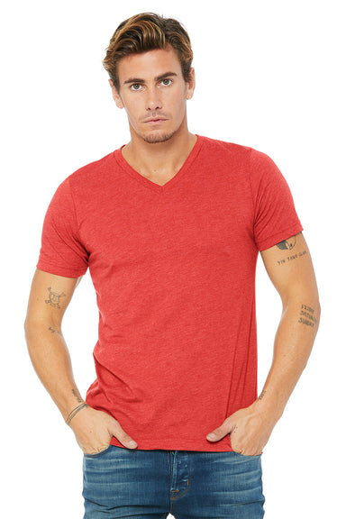 Bella + Canvas BC3415/3415C/3415 Mens Short Sleeve V-Neck T-Shirt Red Model Front