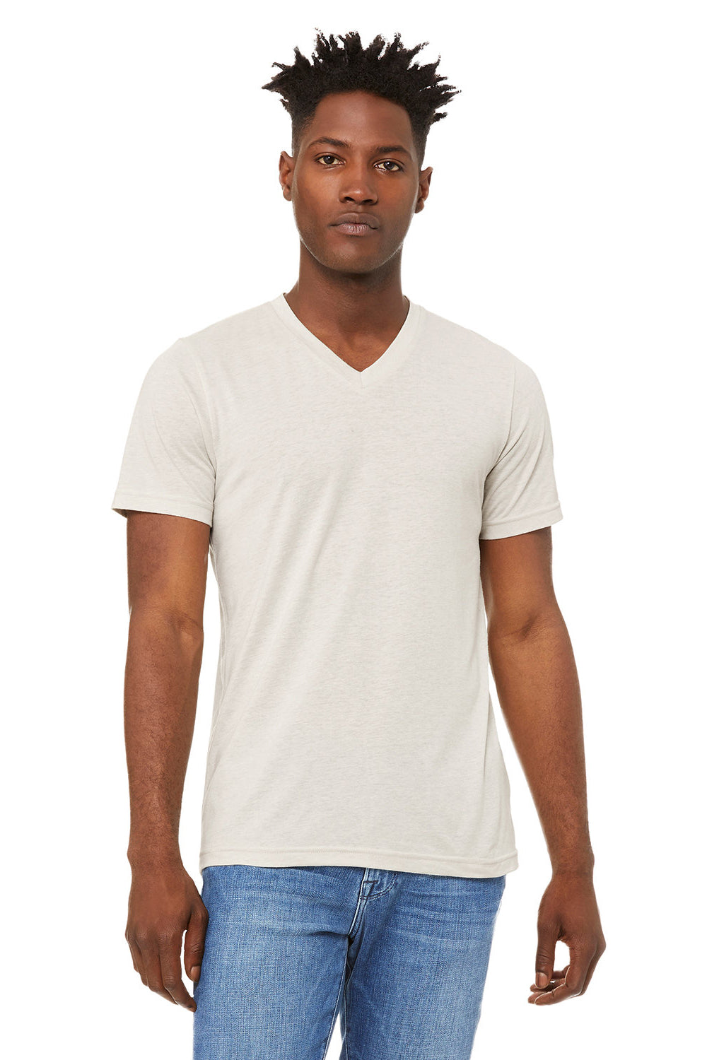 Bella + Canvas BC3415/3415C/3415 Mens Short Sleeve V-Neck T-Shirt Cement Grey Model Front