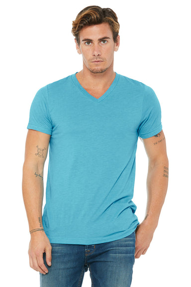 Bella + Canvas BC3415/3415C/3415 Mens Short Sleeve V-Neck T-Shirt Aqua Blue Model Front