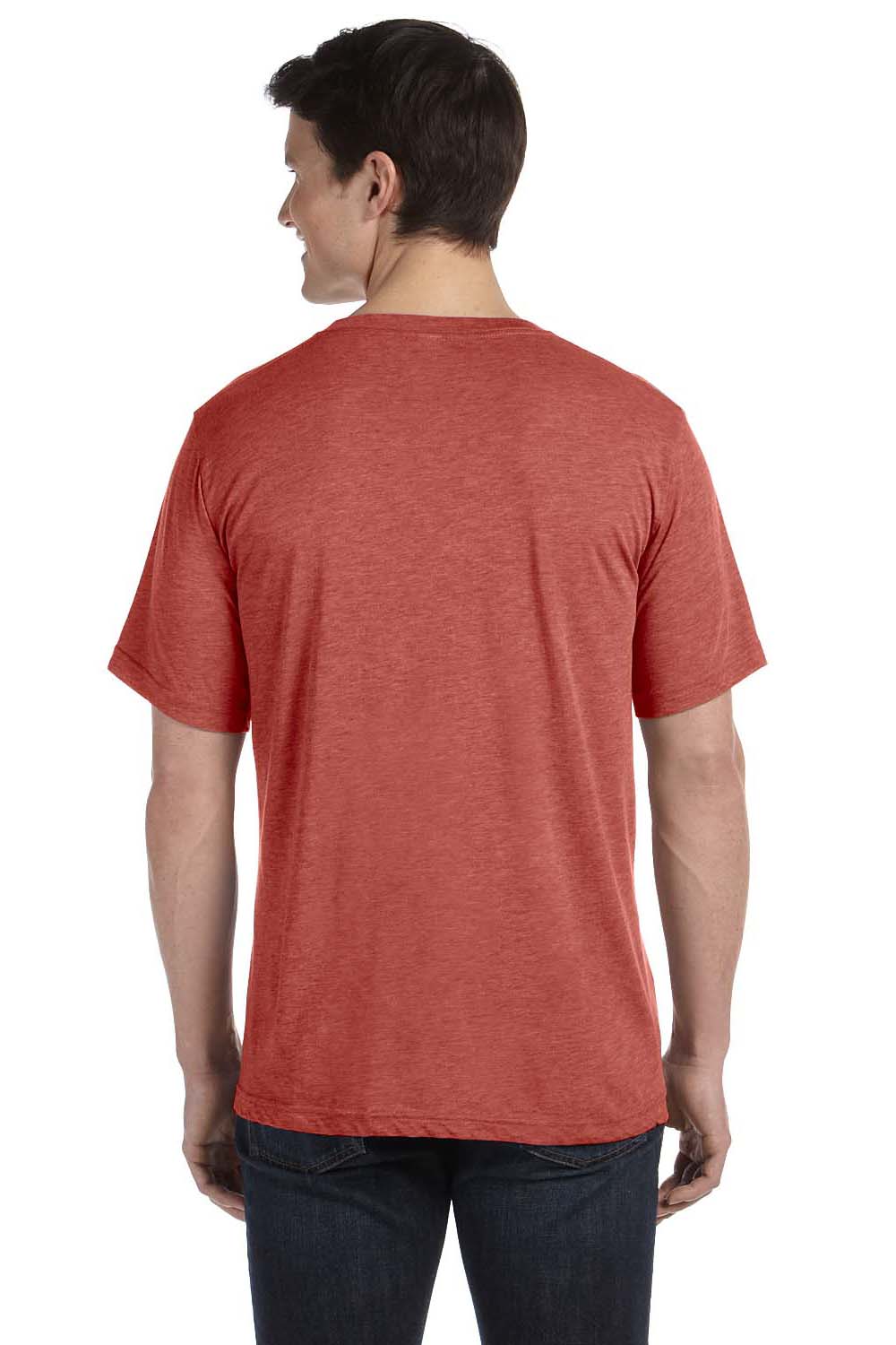 Bella + Canvas BC3415/3415C/3415 Mens Short Sleeve V-Neck T-Shirt Clay Red Model Back