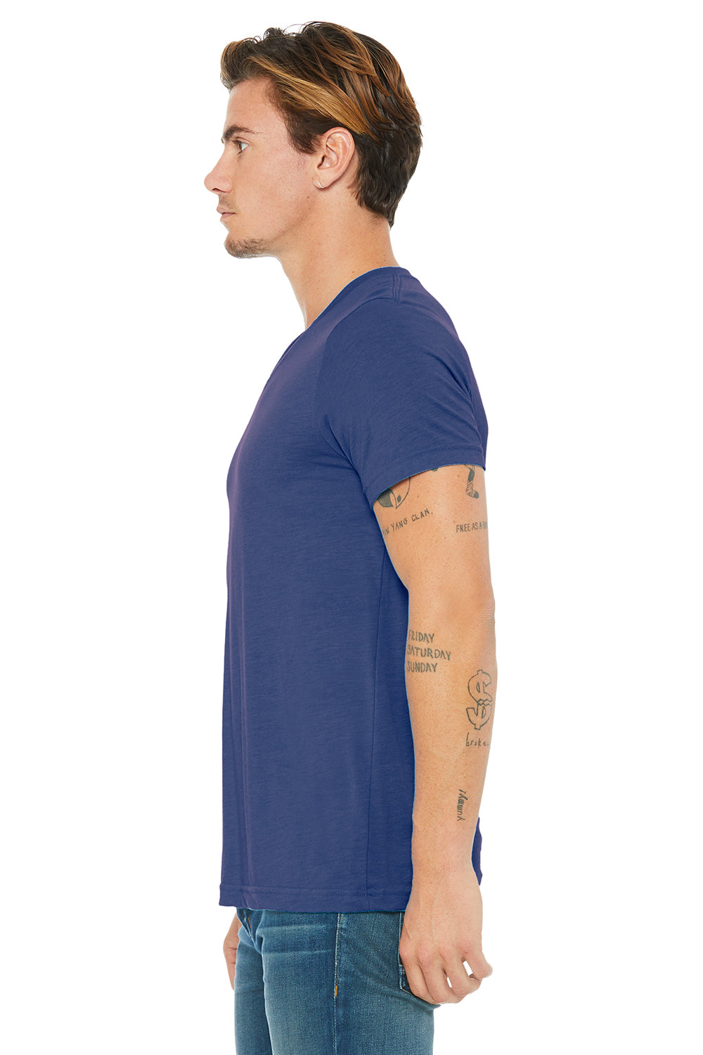 Bella + Canvas BC3415/3415C/3415 Mens Short Sleeve V-Neck T-Shirt True Royal Blue Model Side
