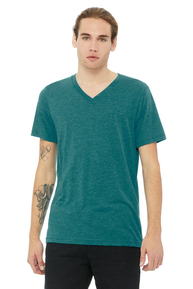 Bella + Canvas BC3415/3415C/3415 Mens Short Sleeve V-Neck T-Shirt Teal Green Model Front