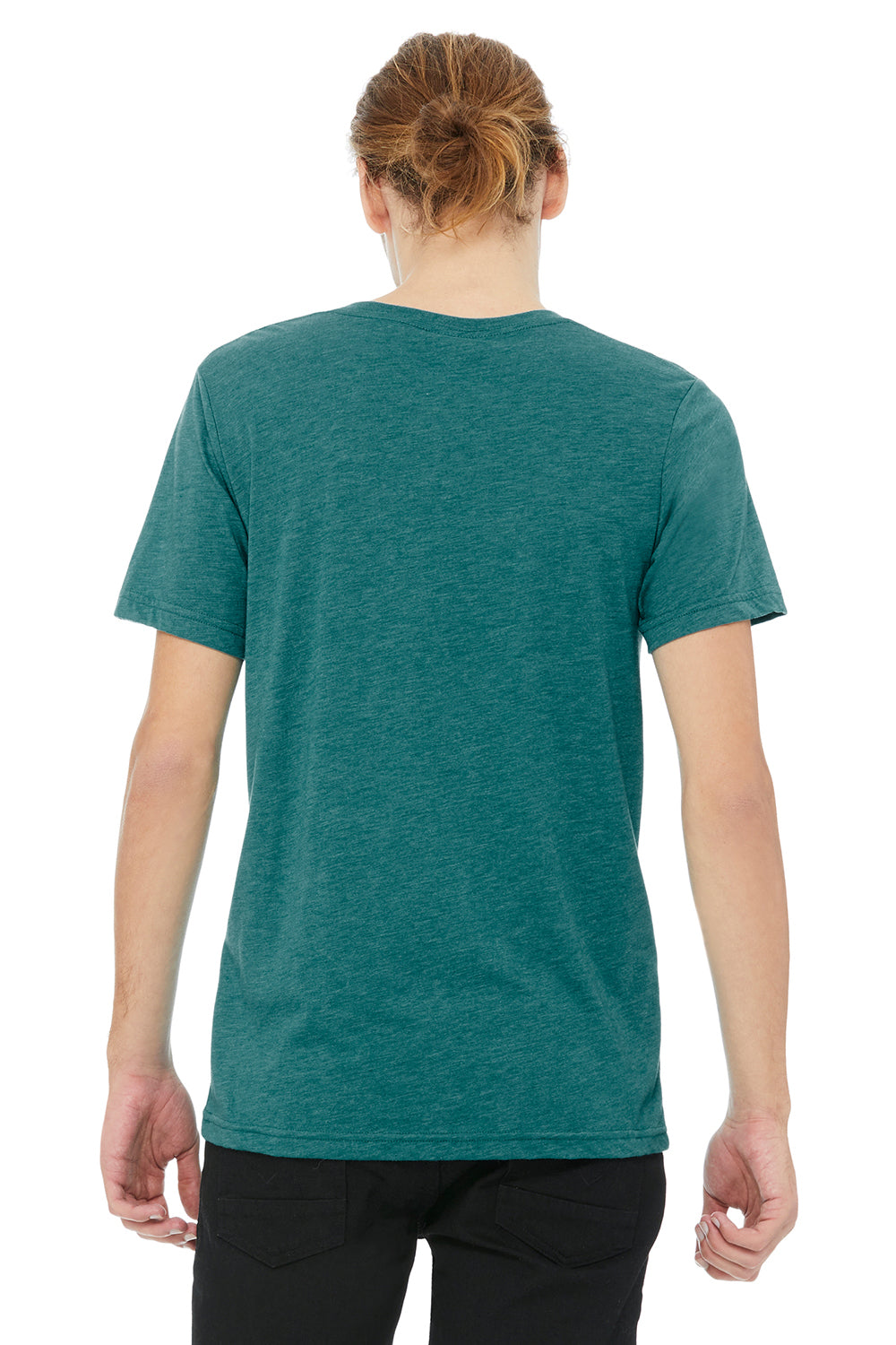 Bella + Canvas BC3415/3415C/3415 Mens Short Sleeve V-Neck T-Shirt Teal Green Model Back